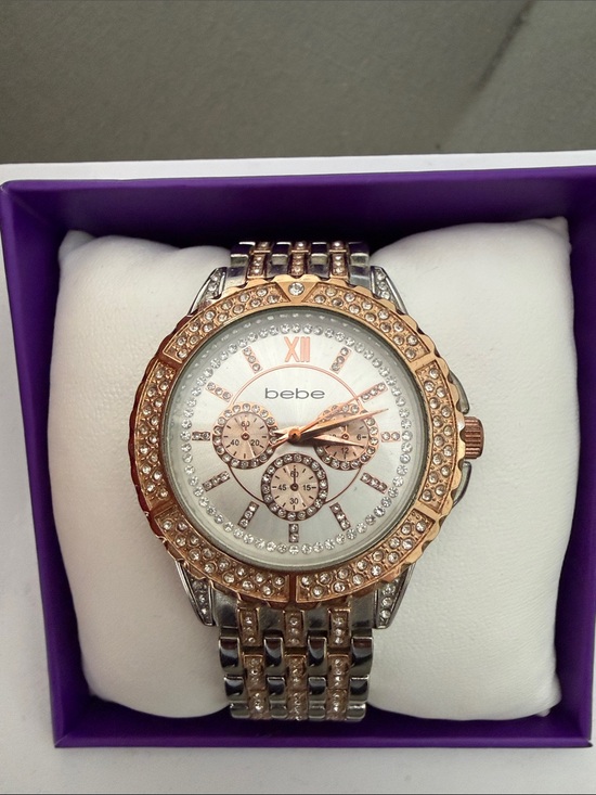 bebe Accessories - bebe Rose Gold and Silver Crystal Chronograph Bracelet Watch